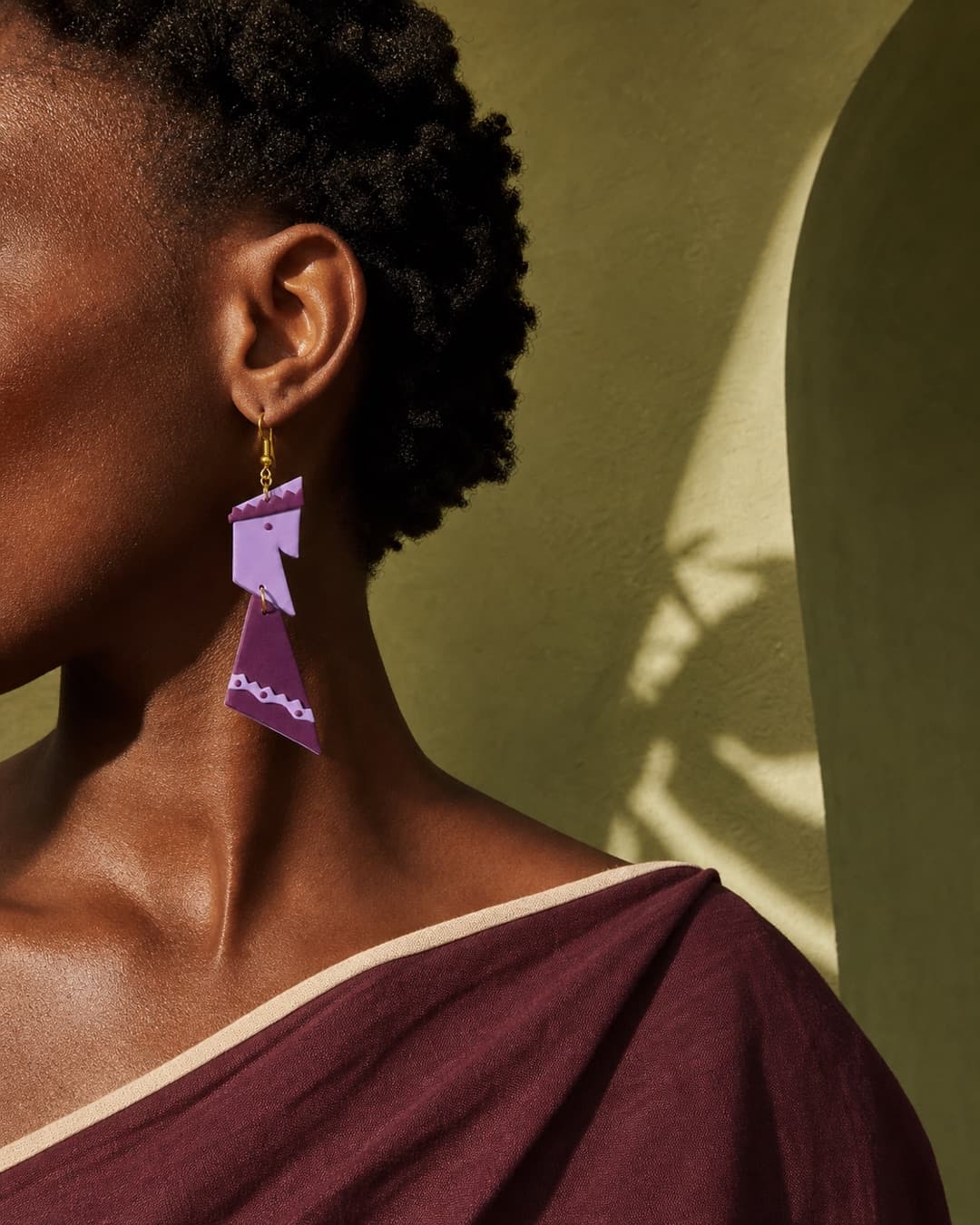 Lilac Lightning Dangles worn at natural scale