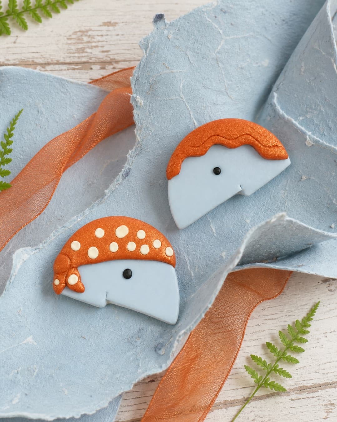 Mushroom Cap Profile Studs in a paper landscape still life