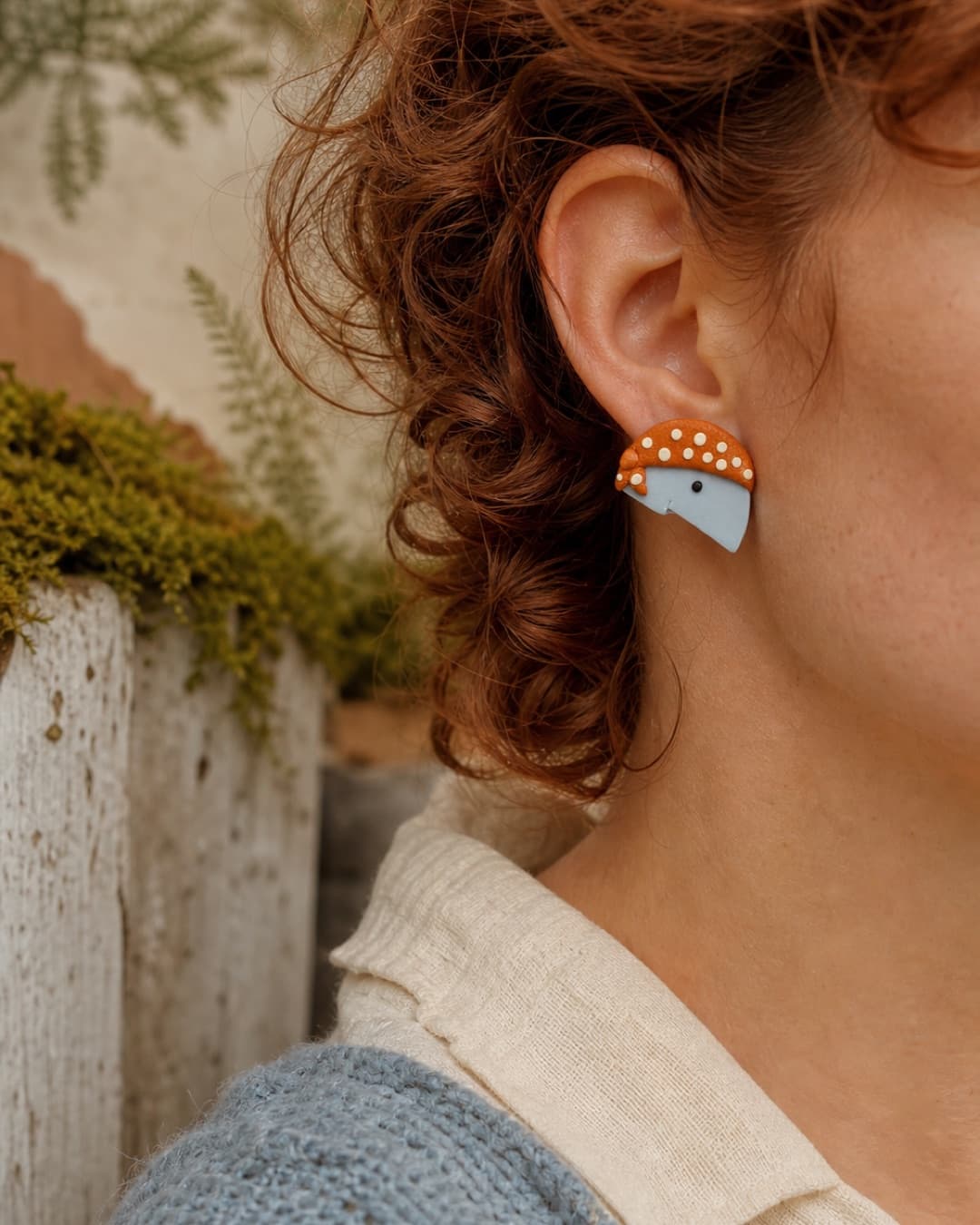 Mushroom Cap Profile Studs worn at natural scale